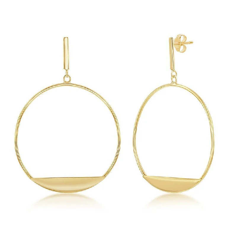 Petite pearl earrings-Sterling Silver Gold Plated Bar with Hoop Earrings