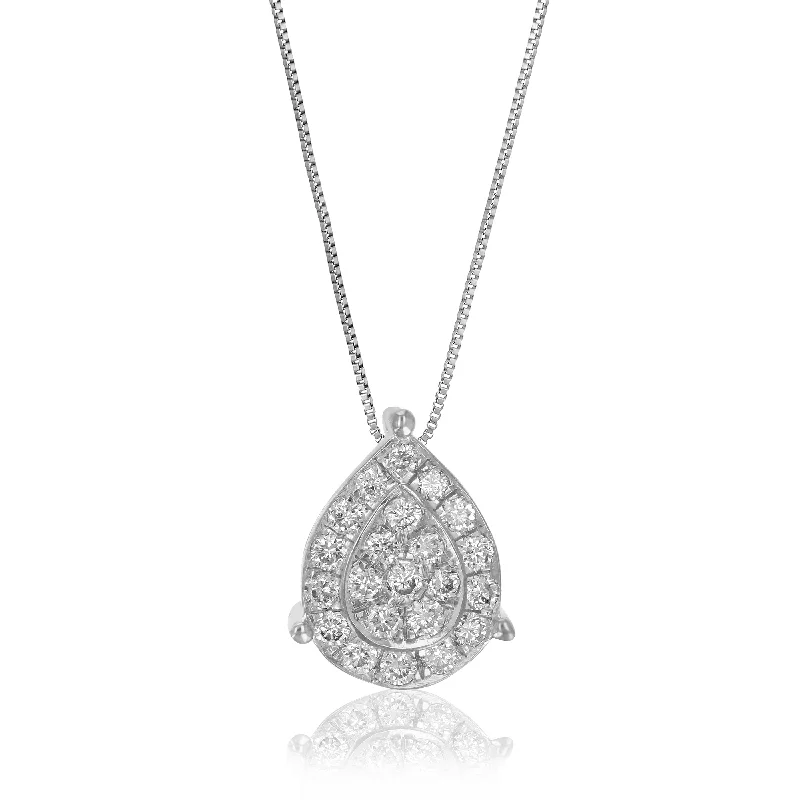 Elite diamond necklaces-1/5 cttw 22 Stones SI2-I1 Clarity Round Lab Grown Diamond Pear Shape Pendant Necklace .925 Sterling Silver Prong Set