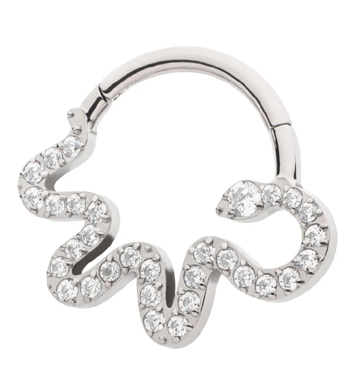 Cat motif rings-Curvy Snake Clear CZ Hinged Segment Ring