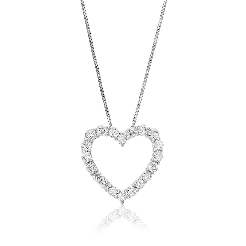 Six-strand necklaces-1 cttw Lab Grown Diamond Heart Pendant Necklace .925 Sterling Silver 2/3 Inch with 18 Inch Chain