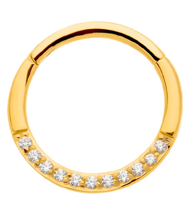 Timeless flair rings-Gold PVD Clear CZ Row Stainless Steel Hinged Segment Ring