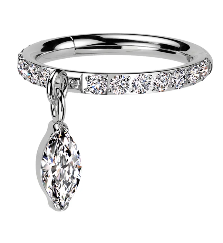 Mirror gloss rings-Side Facing Marquise Dangle Clear CZ Row Titanium Hinged Segment Ring