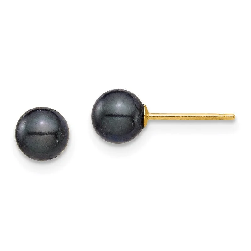 Faceted crystal earrings-14K 5-6mm Round Black Saltwater Akoya Cultured Pearl Stud Post Earrings