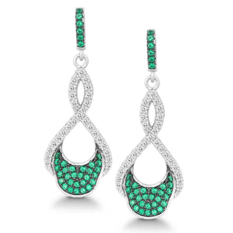 Flowing design earrings-Sterling Silver Green CZ Micro Pave Twist Earrings