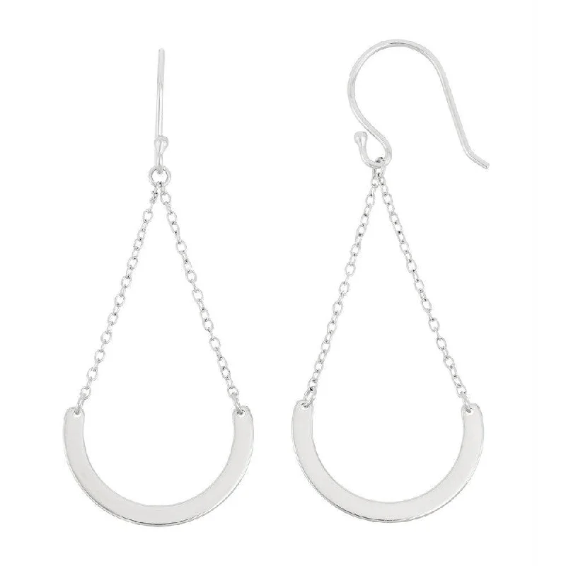 Tide design earrings-Sterling Silver Double Chain with Dangling Curve Hook Earrings