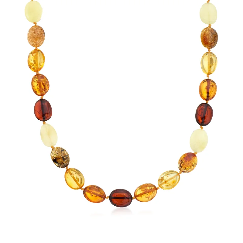 Thin twine necklaces-Ross-Simons 11-13mm Multicolored Amber Bead Necklace With Sterling Silver