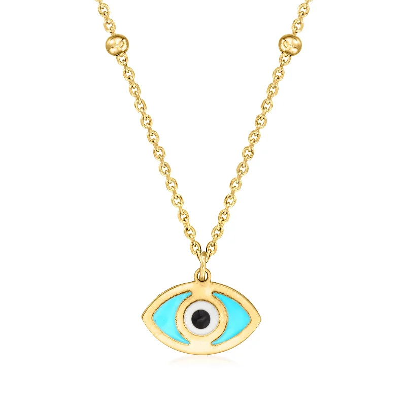 Relic coin necklaces-RS Pure by Ross-Simons Italian 14kt Yellow Gold Evil Eye Necklace With Multicolored Enamel