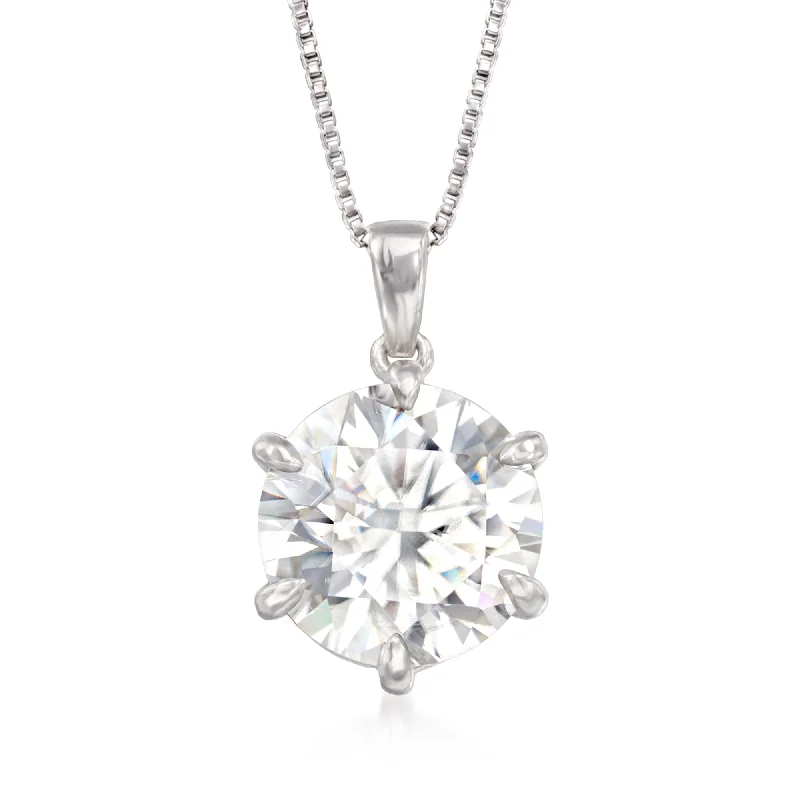 Cat charm necklaces-Ross-Simons Moissanite Solitaire Pendant Necklace in Sterling Silver