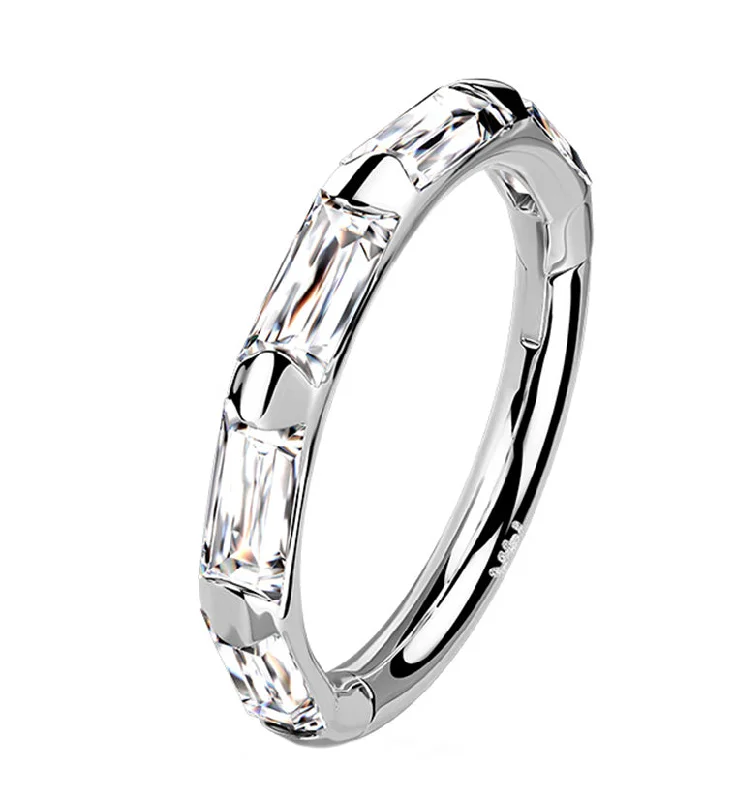 Baked clay rings-14kt White Gold Oblong CZ Edge Hinged Segment Ring