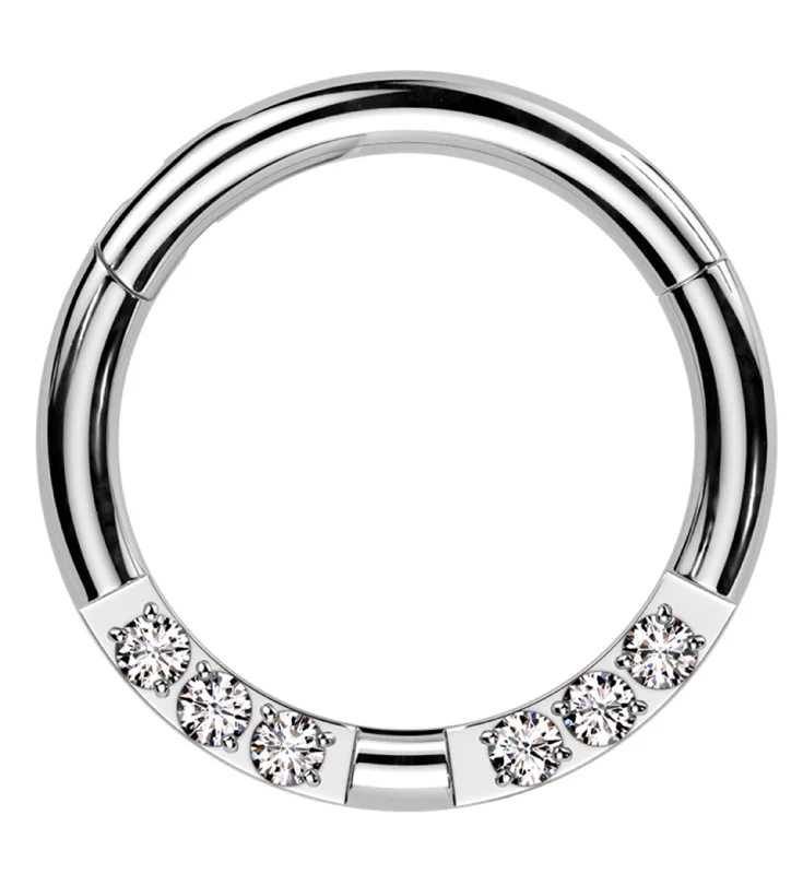 Opulent stone rings-Ethereal Front Facing Clear CZ Stainless Steel Hinged Segment Ring