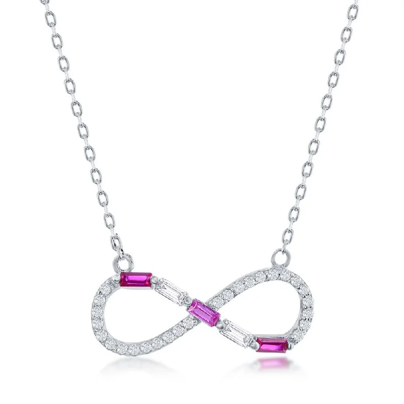 Six-strand necklaces-Sterling Silver Round & Baguette CZ Infinity Necklace - Simulated Gem