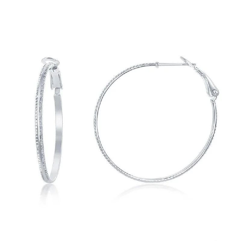 Dark clay earrings-Sterling Silver Double Ridge Hoop Earrings, 35 mm