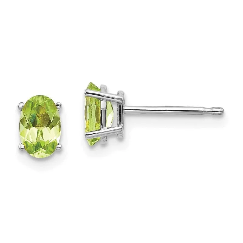 Crisp bar earrings-14k White Gold 6x4 Oval August/Peridot Post Earrings