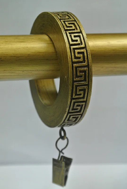 Dual alloy rings-Set of 7 Greek Key Designer Curtain Rings in Renaissance Gold