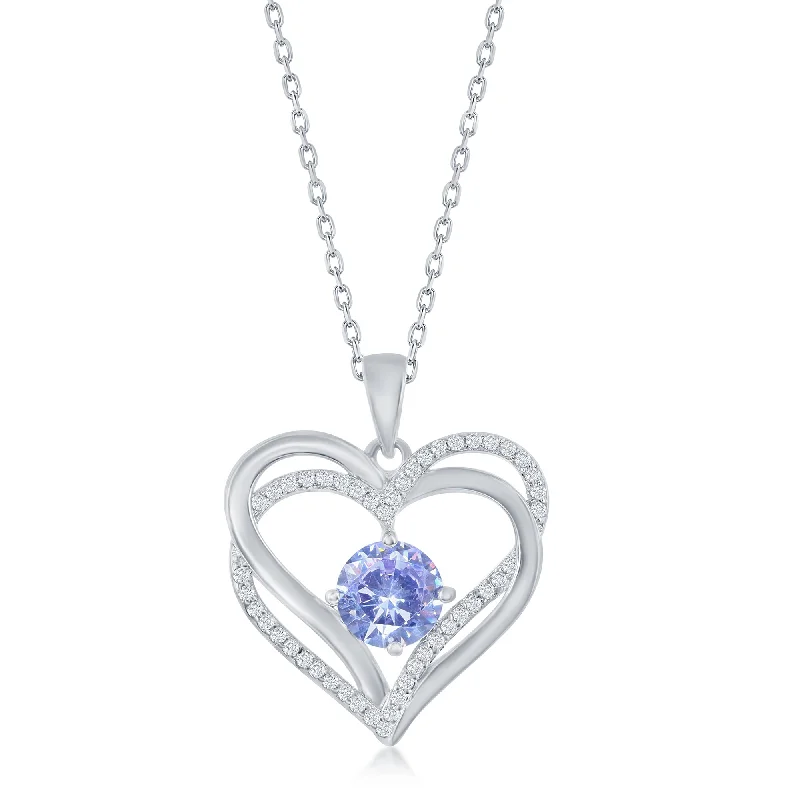 Fine choker necklaces-Sterling Silver Double Heart CZ Pendant  w/Chain