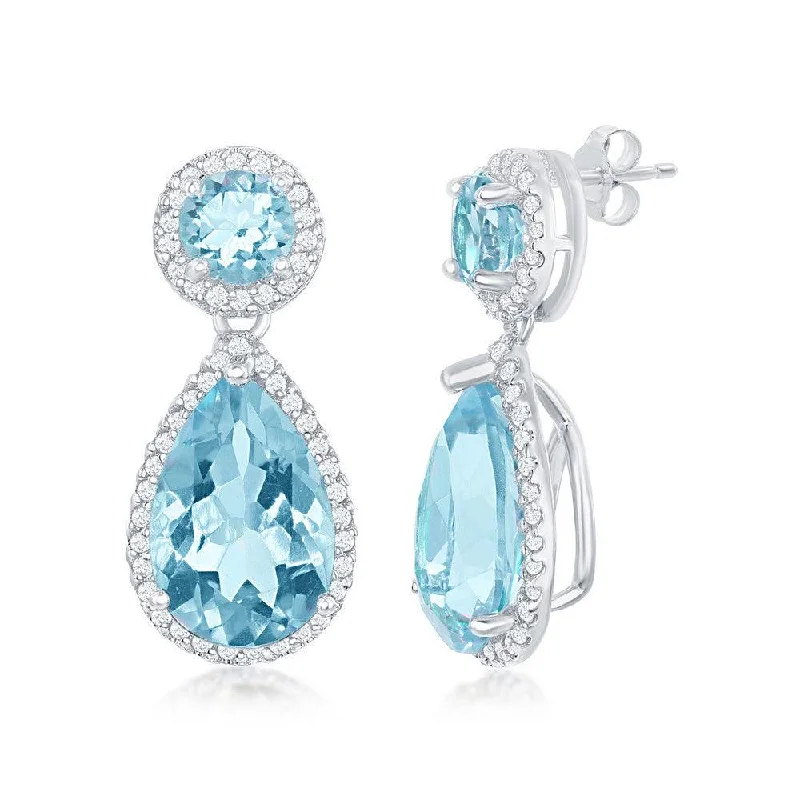 Sparkling gem earrings-Sterling Silver Blue Topaz Border Earrings