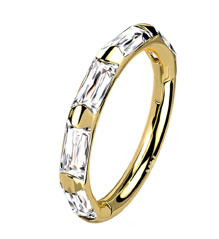 Mirror gloss rings-14kt Gold Oblong CZ Edge Hinged Segment Ring