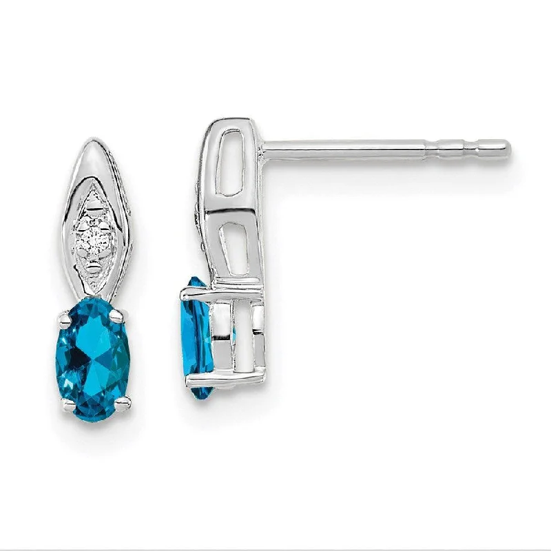 Dainty triangle earrings-14k White Gold Blue Topaz Diamond Earring