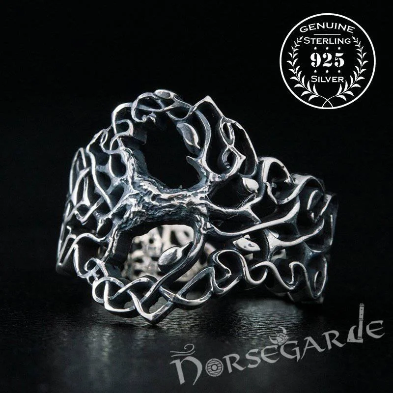 Matte enamel rings-Handcrafted Intertwined Yggdrasil Ring - Sterling Silver