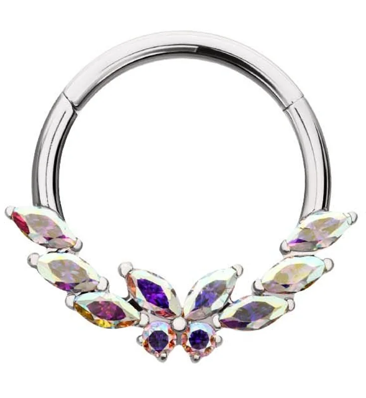 Corded satin rings-Laurel Butterfly Rainbow Aurora CZ Titanium Hinged Segment Ring