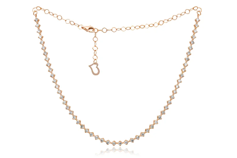 Dainty gem necklaces-14 kt rose gold, 12"  diamond tennis necklace featuring 2.65 cts tw round diamonds