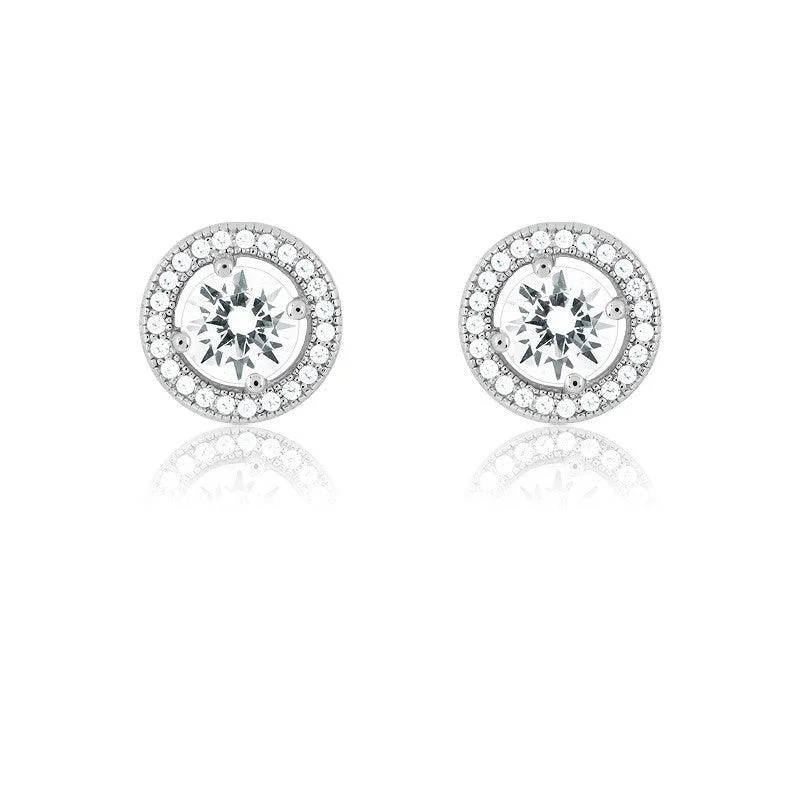 Solid ring earrings-Sterling Silver 48 Stones Center Circle Earrings