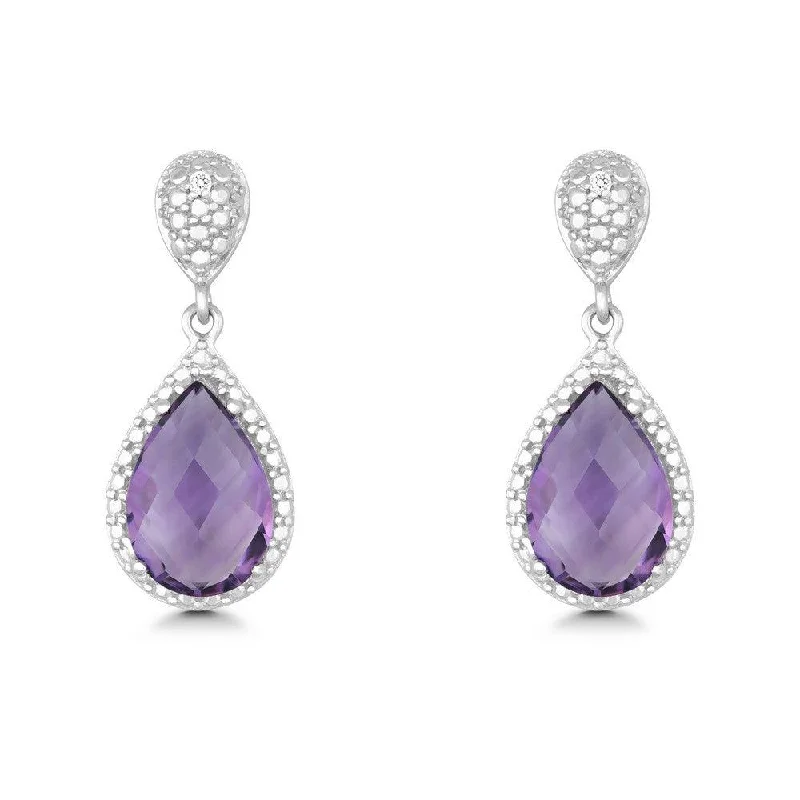 Stacked drop earrings-Sterling Silver Tear Shaped Amethyst Earrings