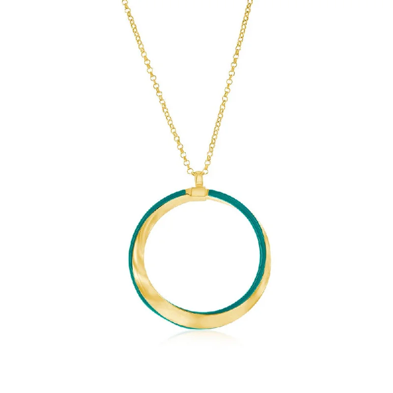 Corded link necklaces-Sterling Silver, Petrolio Enamel Twist Necklace - Gold Plated