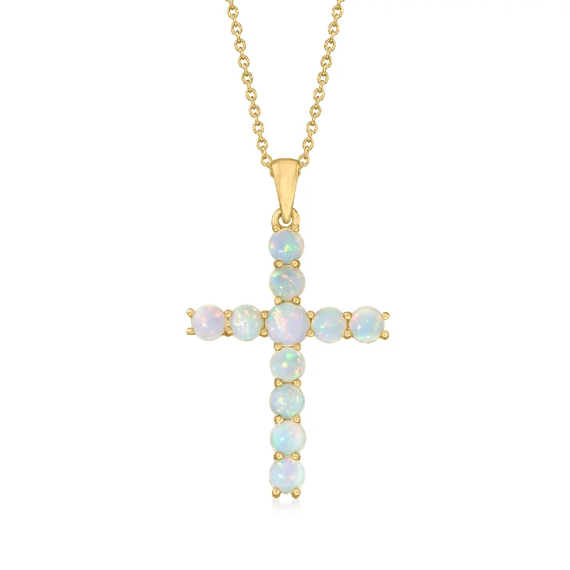 Dark wood necklaces-Ross-Simons Ethiopian Opal Cross Pendant Necklace in 18kt Gold Over Sterling