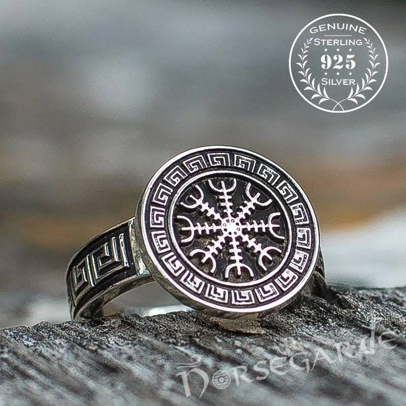 Coil loop rings-Handcrafted Helm of Awe Shield Signet Ring - Sterling Silver