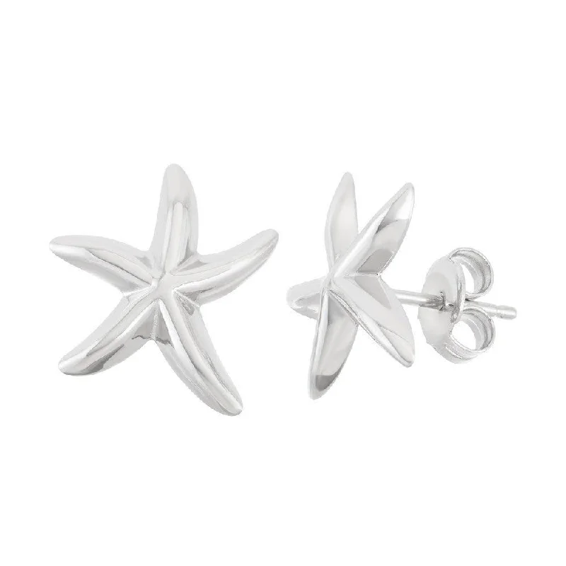 Iolite stud earrings-Sterling Silver Shiny Starfish Stud Earrings