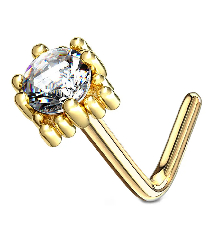 Sloped shank rings-14kt Gold Crate Clear CZ L Bend Nose Ring