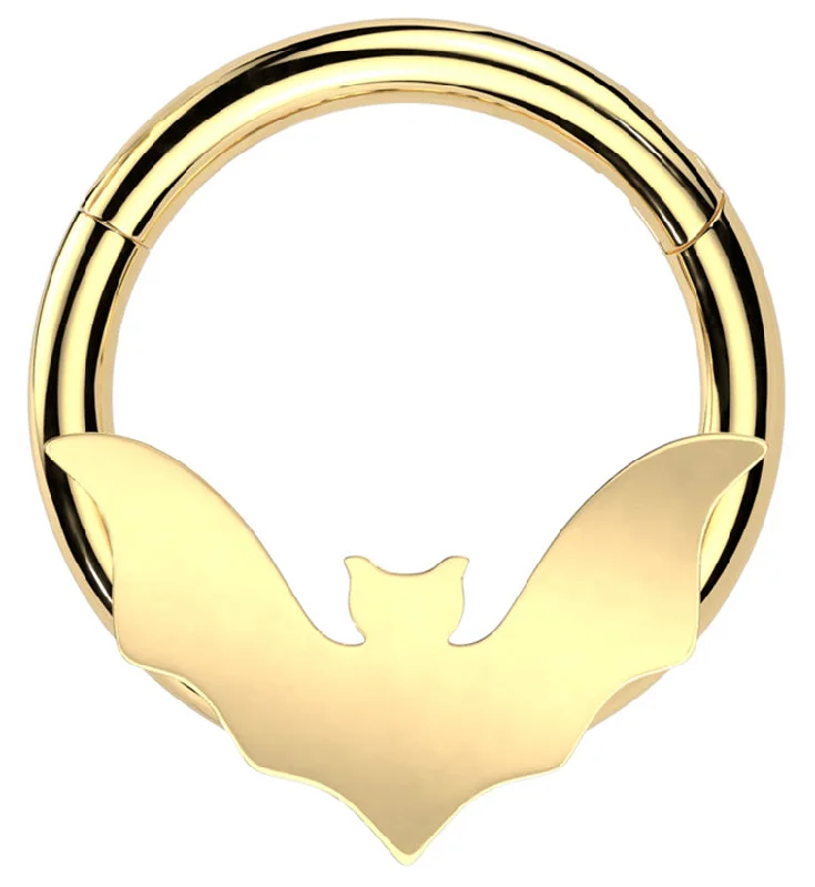 Rose quartz rings-Gold PVD Flying Bat Stainless Steel Hinged Segment Ring