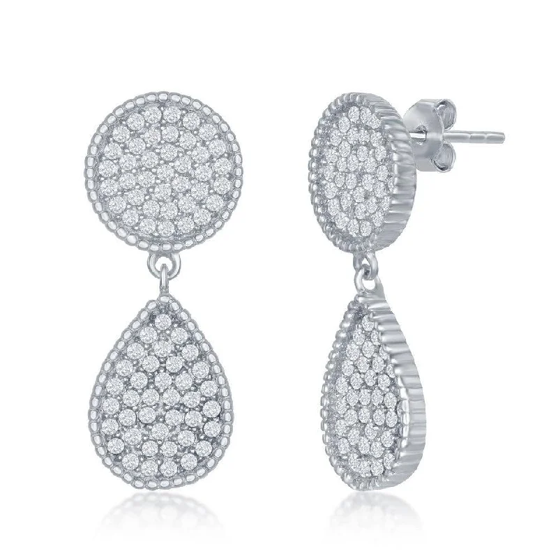 Petite pearl earrings-Sterling Silver Circle and Teardrop CZ Earrings