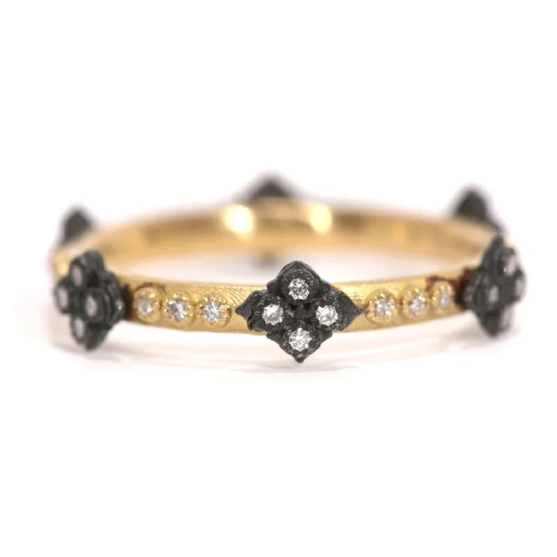 Slide band rings-18K Gold & Blackened Silver Diamond Stack Ring