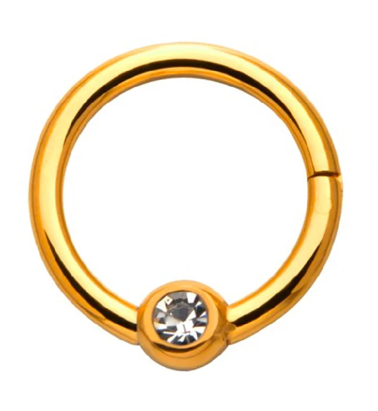 Corded edge rings-24kt PVD Gold Titanium Single CZ Hinged Segment Ring