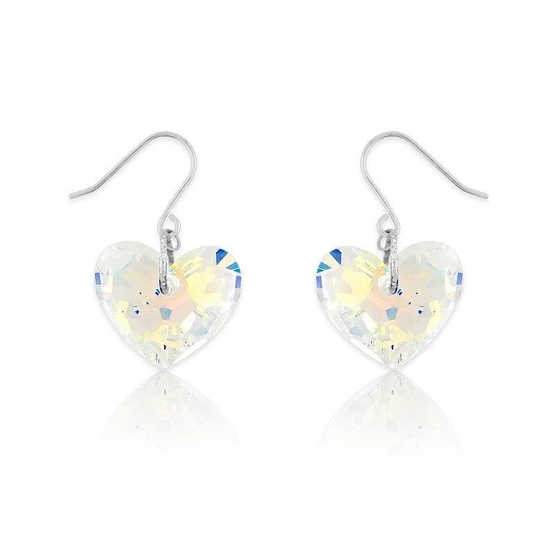 Timeless flair earrings-Sterling Silver AB Swarovski Crystal Heart Earrings