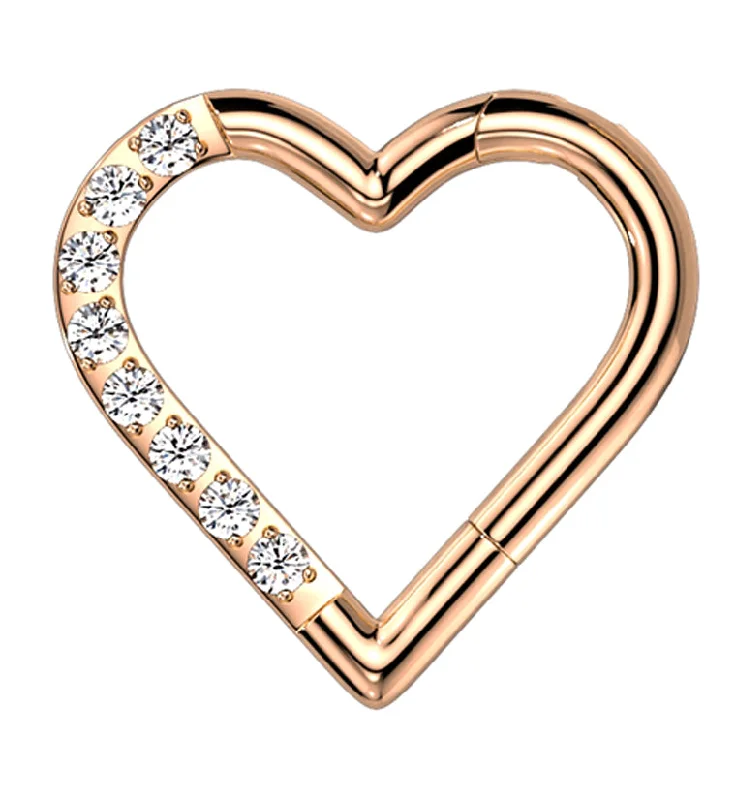 Alloy blend rings-Rose Gold PVD Heart Half CZ Titanium Hinged Segment Ring