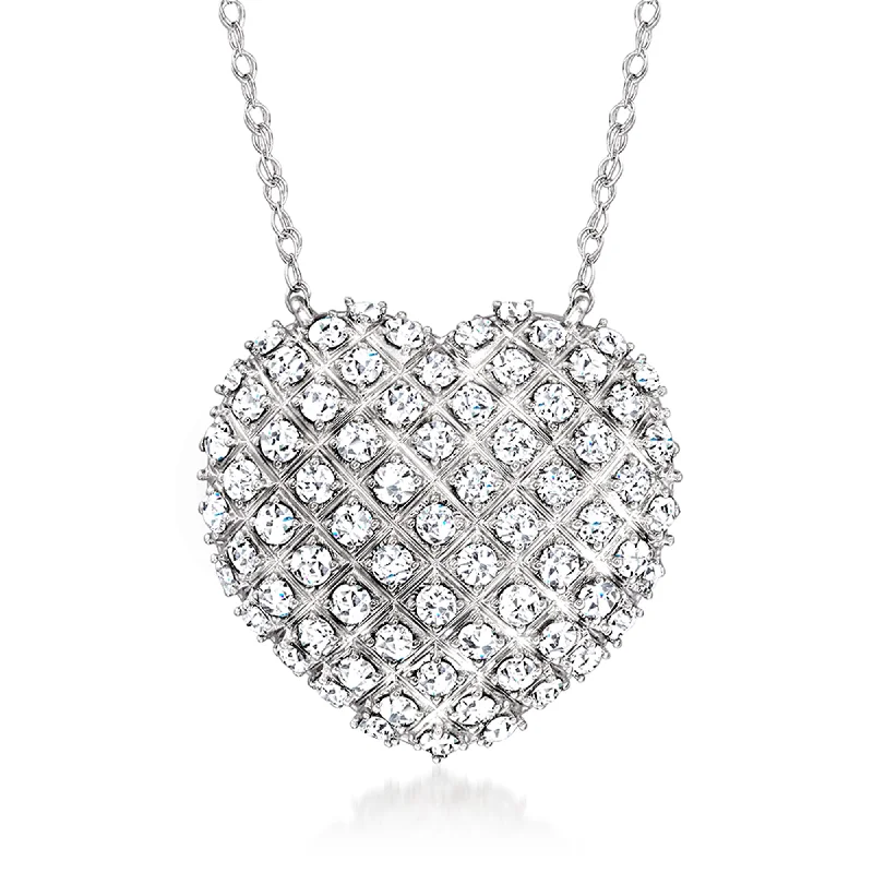 Reed weave necklaces-Ross-Simons Diamond Domed Heart Necklace in Sterling Silver