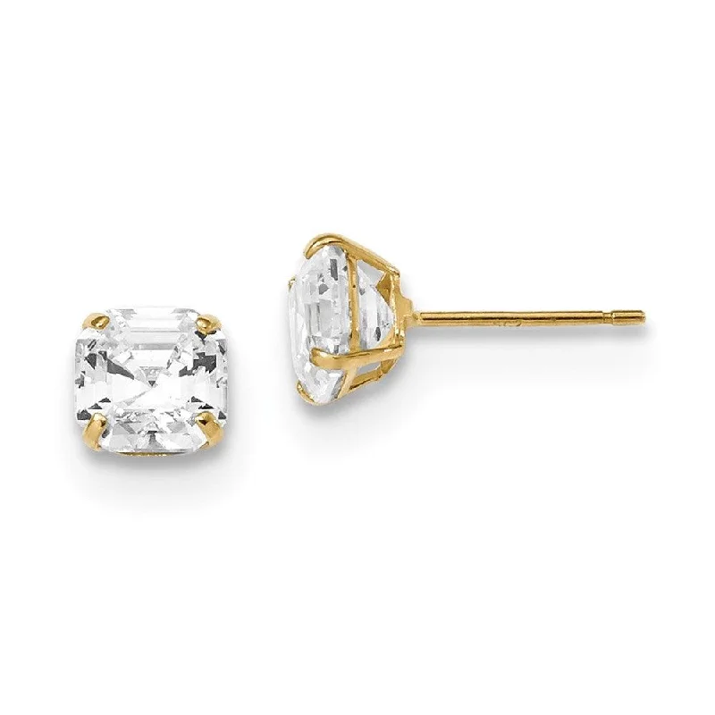 Bead-wrapped earrings-14k Polished 6x6 Asscher Cut CZ Studs Post Earrings