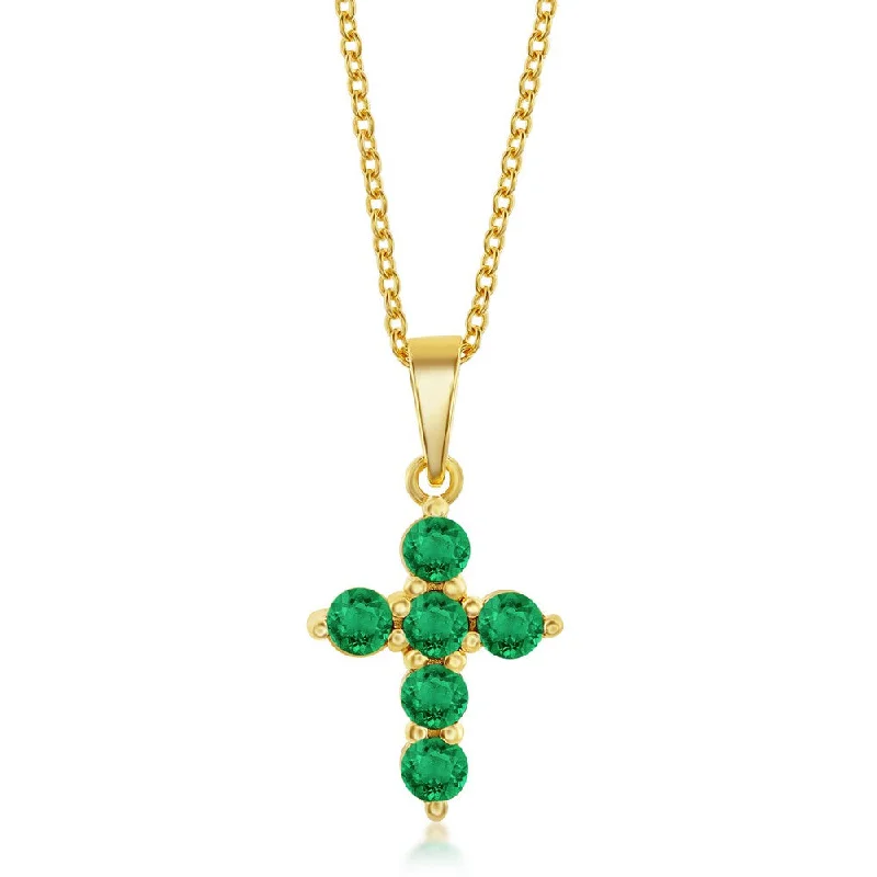 Mirror finish necklaces-Sterling Silver Cross Necklace - Emerald - Gold Plated