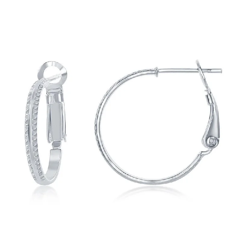 Neat stud earrings-Sterling Silver Double Ridge Hoop Earrings, 20 mm