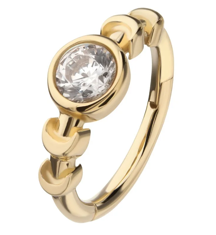 Unity charm rings-14kt Gold Moon Phase Bezel Clear CZ Hinged Segment Ring