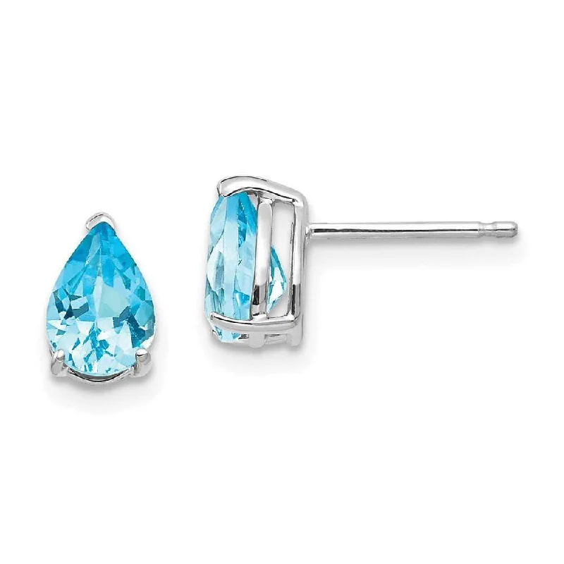 Stranded bead earrings-14k White Gold 7x5mm Pear Blue Topaz Earrings