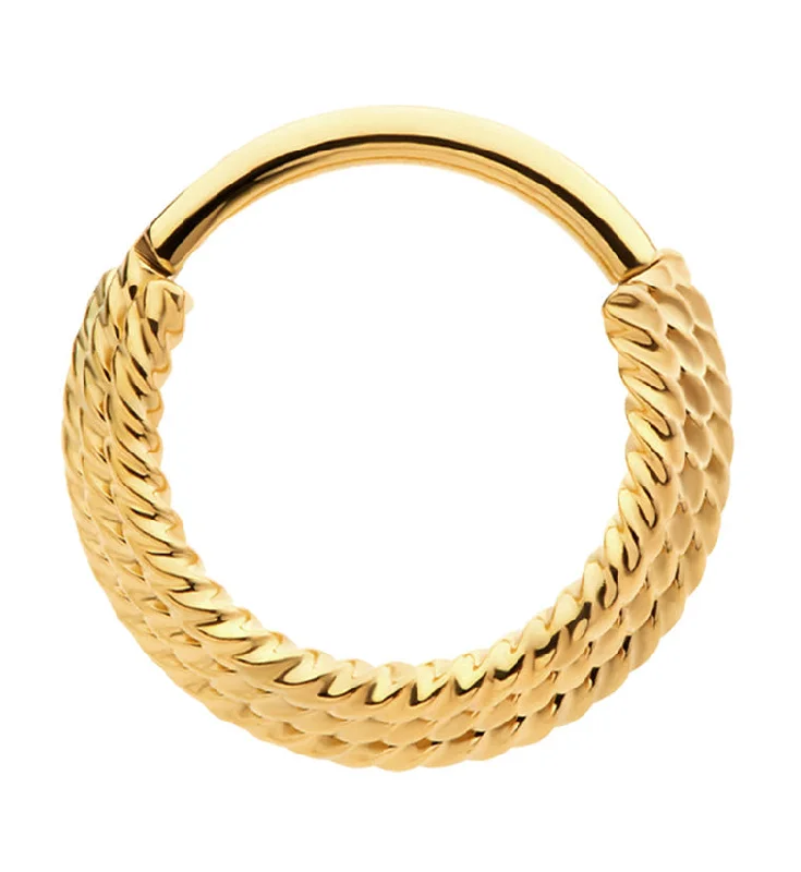 Pentagon shape rings-Gold PVD Triple Stacked Twist Stainless Steel Hinged Segment Ring