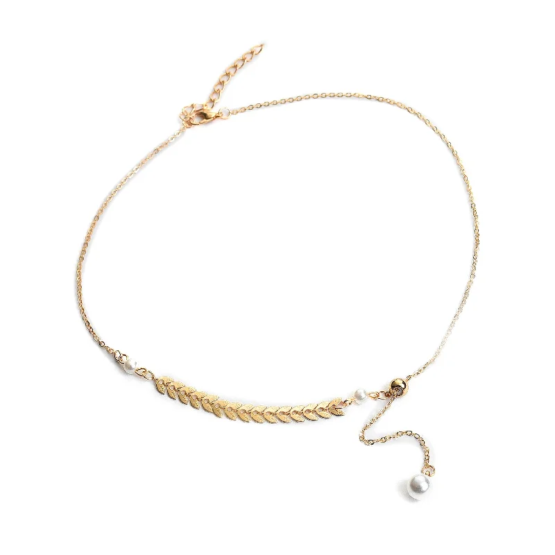 Ripple shape necklaces-Gold-plated  White Brass Pearl Beaded Necklace