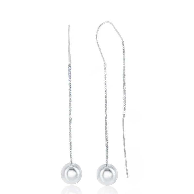 Sloped drop earrings-Sterling Silver Chain with Hanging Bead Earrings