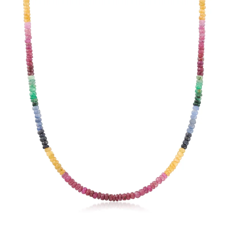 Cat charm necklaces-Ross-Simons Multicolored Sapphire Bead Necklace With 14kt Yellow Gold Magnetic Clasp