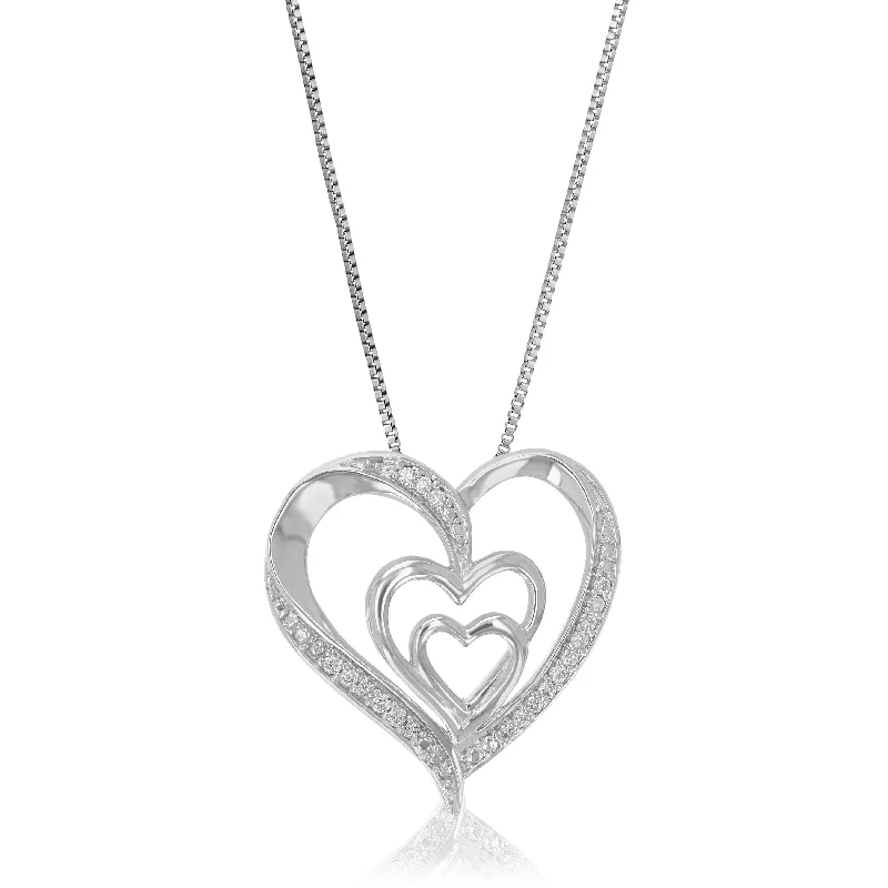 Kyanite stone necklaces-1/10 cttw Lab Grown Round Cut Diamond Heart Pendant Necklace .925 Sterling Silver 3/4 Inch With 18 Inch Chain