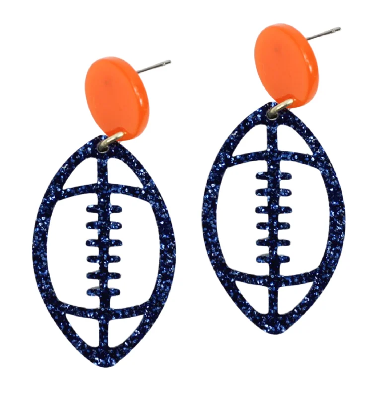 Matte glass earrings-Acrylic Football Earring - Navy Glitter